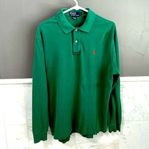 Men’s large emerald green polo by Ralph Lauren, long sleeve shirt